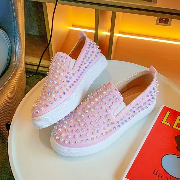 

Korean Shoes Female Footwear Women's Moccasins Clogs Platform Slip-on Round Toe Rivets Studs Casual Sneaker All-Match Loafers Wi