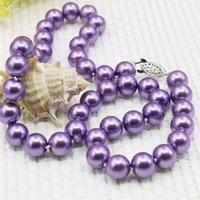 10mm round violet purple pearl shell necklace women girls hand made jewelry making design fashion accessory gifts for mother