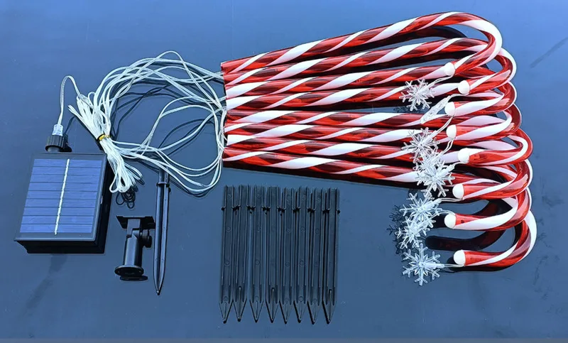 Guirnalda de luces LED de Navidad para exteriores, L&aacute;mpara decorativa de 48cm con forma de estrella de energ&iacute;a Solar, copo de nieve, bast&oacute;n de caramelo para jard&iacute;n y c&eacute;sped, 8 unidades-5