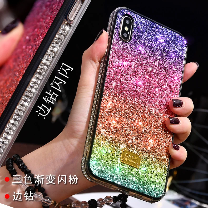 Блестящий розовый Алмазный край мобильный телефон чехол для iPhone 11 Pro X XS MAX XR 6 7 8 Plus
