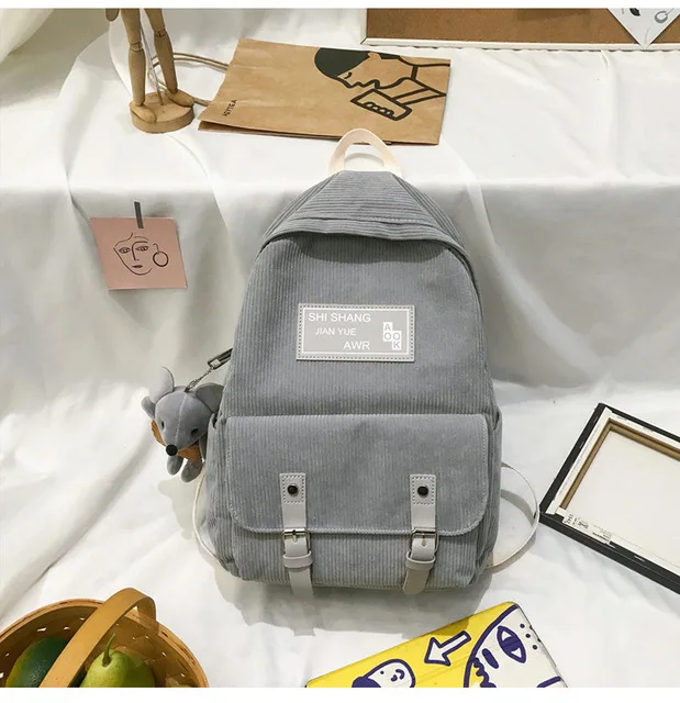 Gray Женские вельветовые рюкзаки, корейские школьные сумки для девочек-подростков, дорожный Рюкзак Kawaii, рюкзак Harajuku, милая сумка mochila - Цвет: Gray
