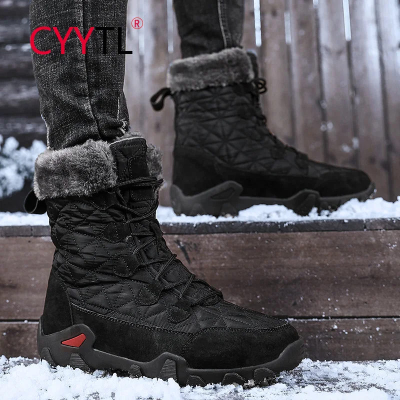 

CYYTL Winter Men's Snow Boots Mid Calf Waterproof Anti-slip Warm Fur Lining Shoes for Outdoor Military Combat Botas Plus Size