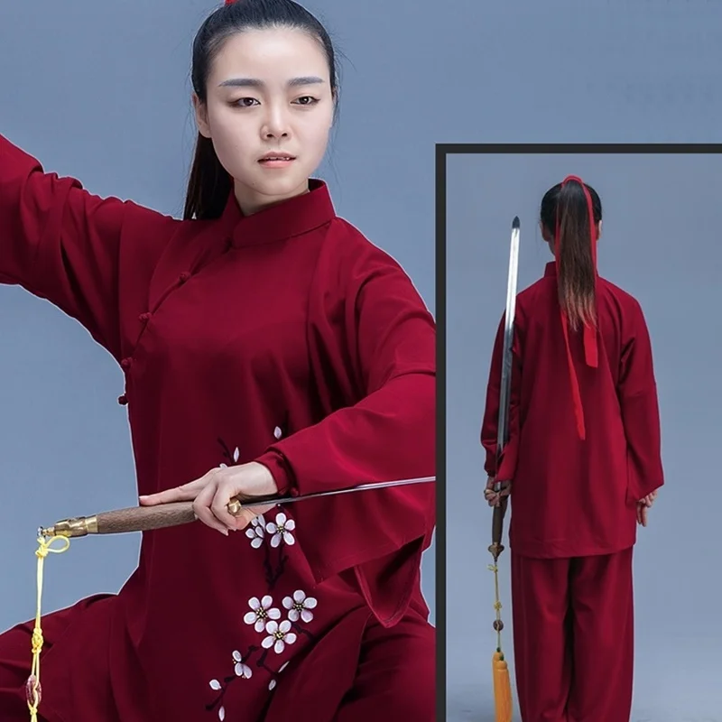 Красное вино ушу униформа китайский воин Костюм Брюс Ли крыло Чун Одежда Форма