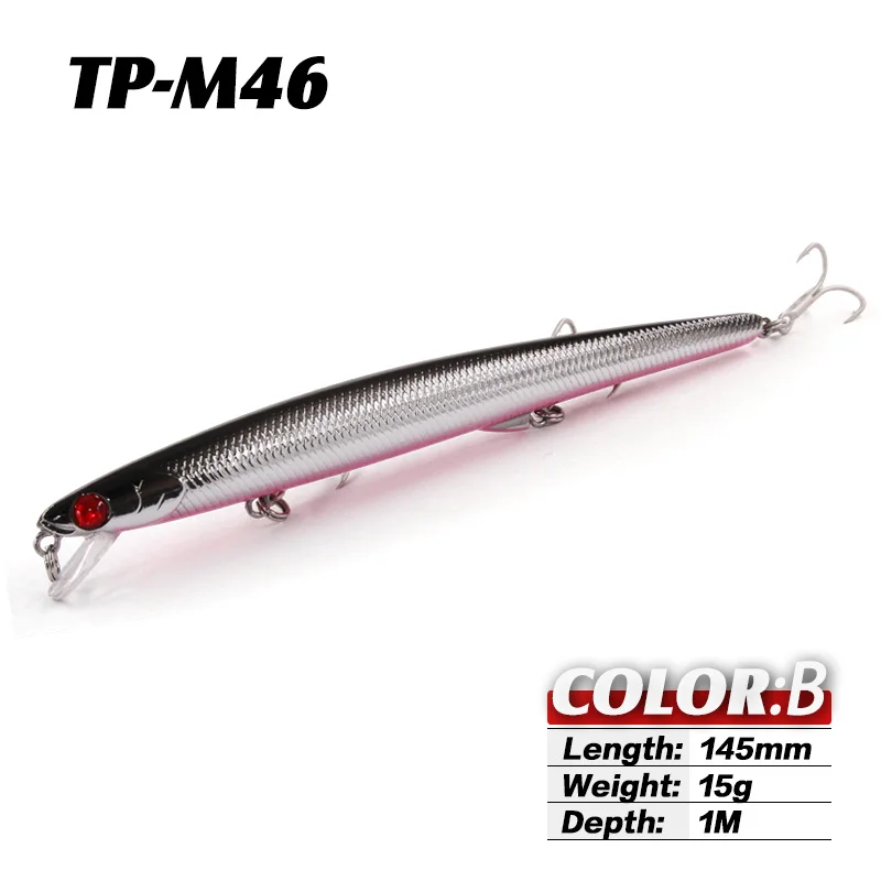 B TacklePRO M46 гольян плавающий 145 мм/15 г морская Рыбная приманка вобблер лазер большая блесна жесткая приманка кренкбейты Isca искусственные приманки - Цвет: B