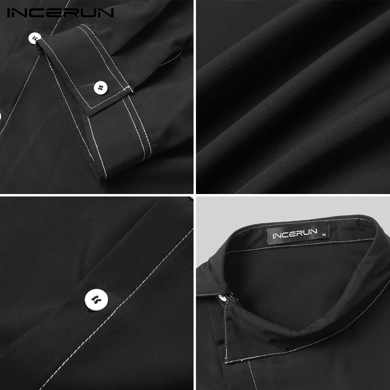 

Leisure Fitness Blusas Masculina Fashion Mens Shirts Half Sleeve Irregualr Neck Camisa Man Solid Buttons Chemise INCERUN S-5XL 7