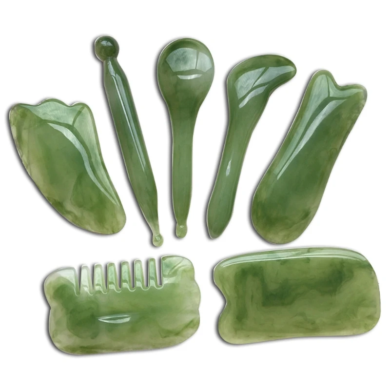 

H7JC 7pcs/set Natural Resin Amber Massage Scraping For Face Neck Beeswax Guasha Scraper Massager Scrape Therapy Acupoint