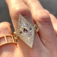 unique rhombus zircon engagement ring punk gold big crystal bride promise wedding rings for women boho jewelry accessories