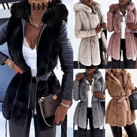 wepbel winter womens fashion long sleeve faux fur pu leather coat pure color casual cardigan outwear jacket thick warm parka