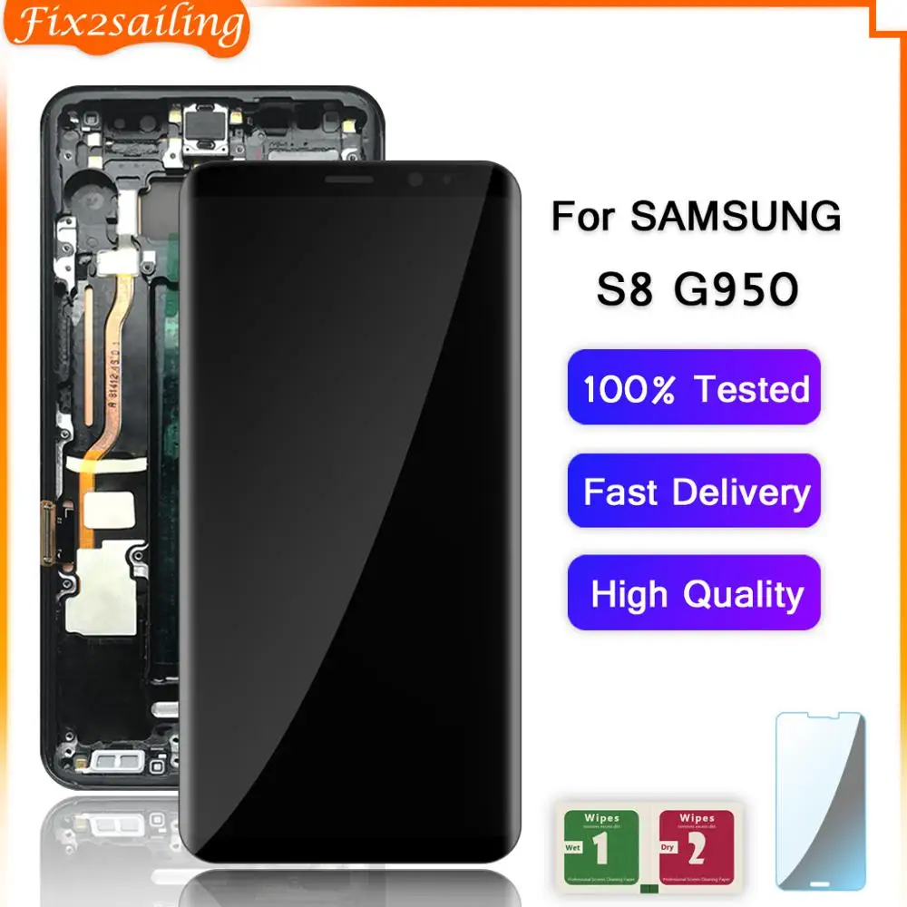 Для Samsung Galaxy S8 G950F G950FD G9500 G950U протестированный рабочий AMOLED ЖК-дисплей с сенсорным экраном рамка в сборе