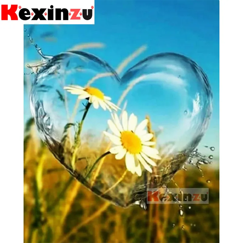 

Алмазная живопись Kexinzu ^@^ 5D «сделай сам», полноразмерная/круглая картина с лепестками в форме сердца, 3D вышивка ручной работы, вышивка крести...