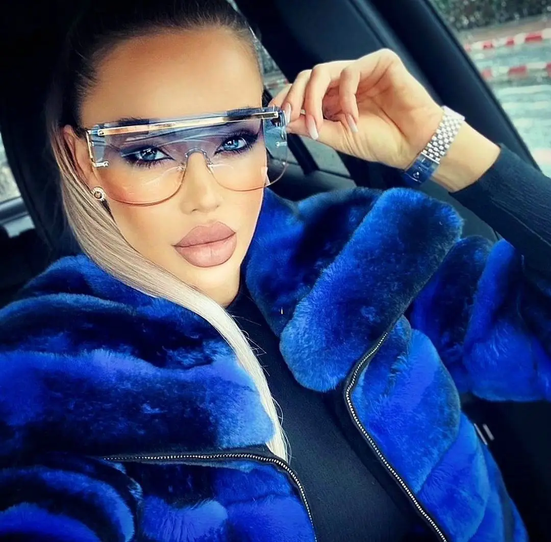 Fashion Short Real Rex Rabbit Fur Jacket with Big Lapel Collar Woman Winter New Royal Blue Genuine Rex Rabbit Fur Coat Outwear