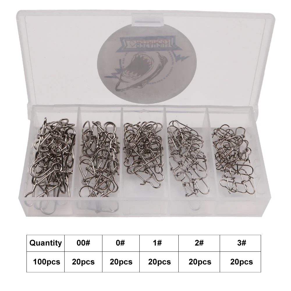 Фото 100pcs/set LUSHAZER Fast Clip Lock Fishing Connector Stainless Steel Safety Pin Swivel Fishing Tackle Tool for Lures Fishhooks №2