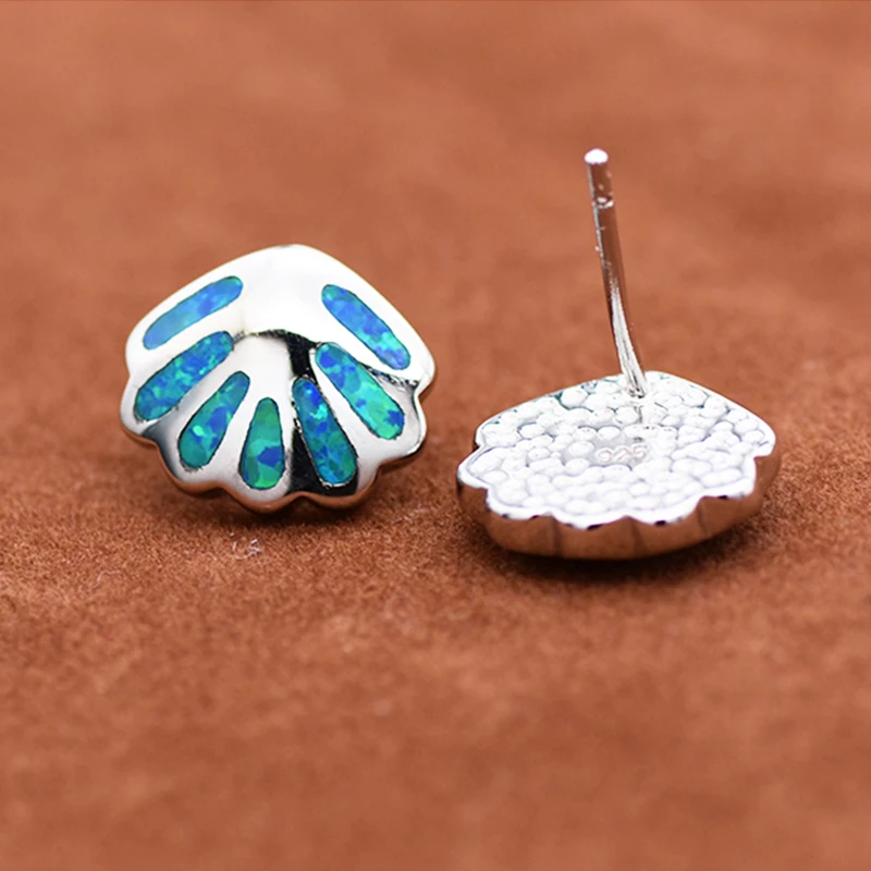

Cute Blue Opal Inlay Seashell Earrings Unique Ocean Animal Imitation Silver Jewelry for Women/Men Casual OPE029