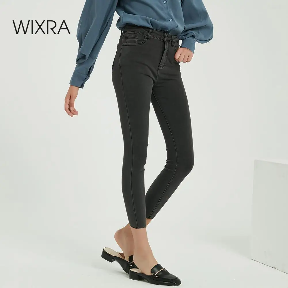 Фото Wixra узкие джинсы-карандаш брюки с высокой талией до щиколотки растягивающиеся