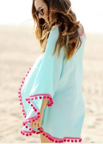 

Women Sleeve Loose Casual Chiffon Print Beach Blouse Shirt Cover Up Poncho Sexy Kimono