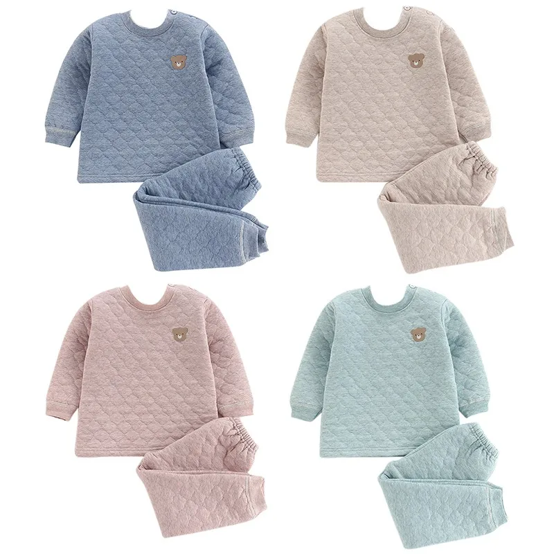 Теплое детское зимнее Стеганое теплое удобное трехслойное термобелье с рисунком