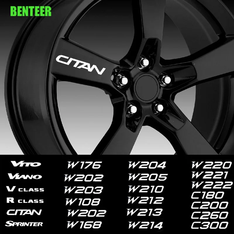 

4pcs Car Wheel Rim Sticker For Mercedes Benz AMG CITAN R V CLASS SPRINTER VIANO VITO W203 W204 W205 W124 W213 W212 W214 W220