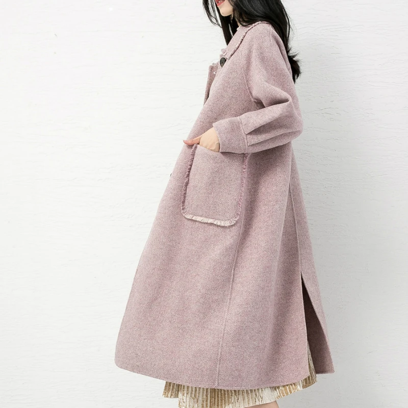 Женские пальто Tcyeek зимнее шерстяное с бортами Женская Длинная элегантная одежда