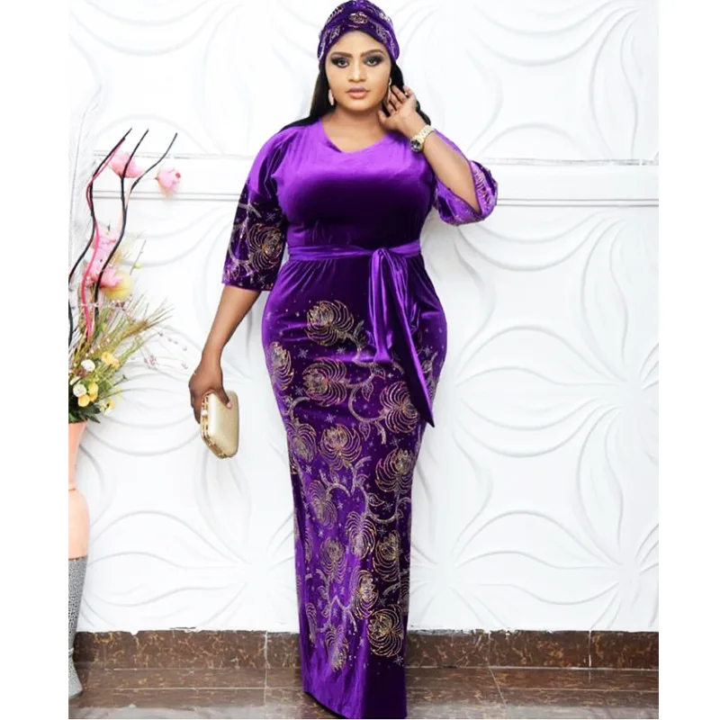 

Velvet Spring Autumn Africa Clothing Long Maxi Dress High Quality Fashion African Dress Lady African Dresses For Women