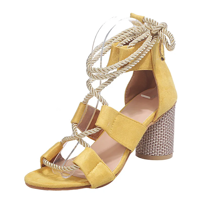 

2019 Summer Sandals Women Shoes Roman High Heel Woman Pumps Open Toe Bandage Sapato Feminino Buty Damskie Square Heel 9cm