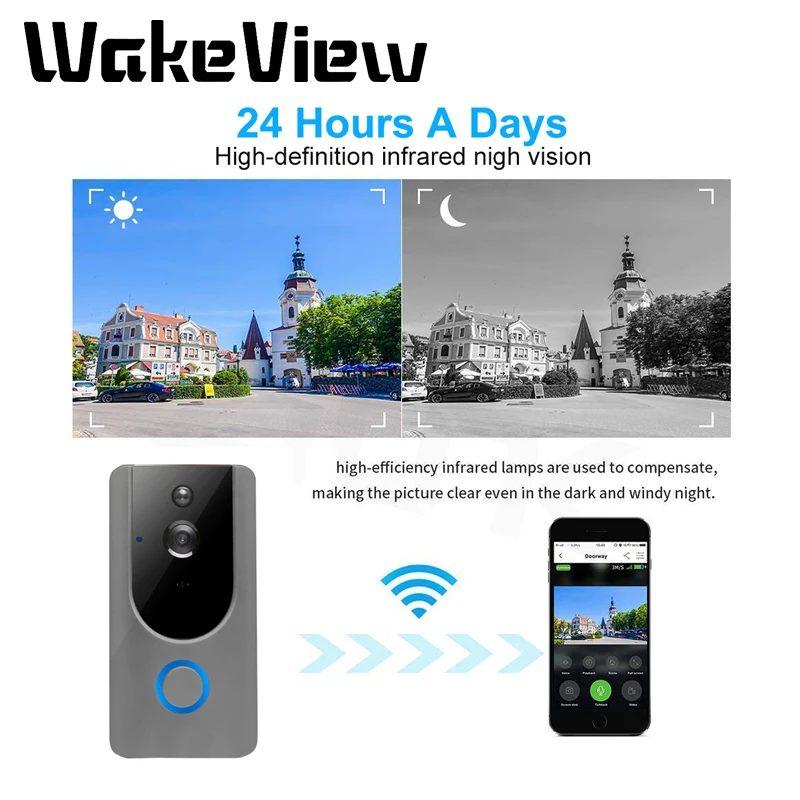 WakeView смарт WiFi видео дверной звонок камера 720P визуальный домофон Chime IR ночное