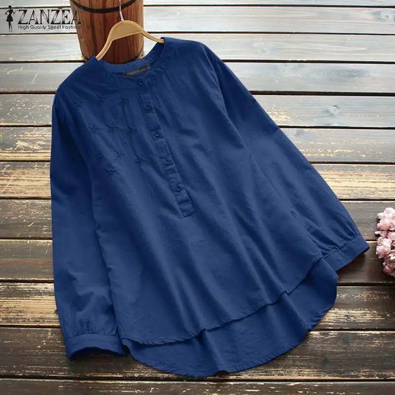 

ZANZEA Vintage Women Blouse Spring Long Sleeve Solid sHIRT Casual LFemale Cotton Top Tunic oose Embroidery Blusas