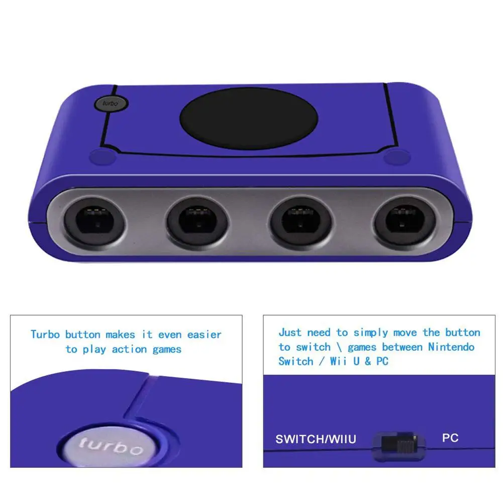 Фиолетовый адаптер контроллера Gamecube с usb-разъемом для переключателя ПК и WII U для игровой адаптер рукоятки