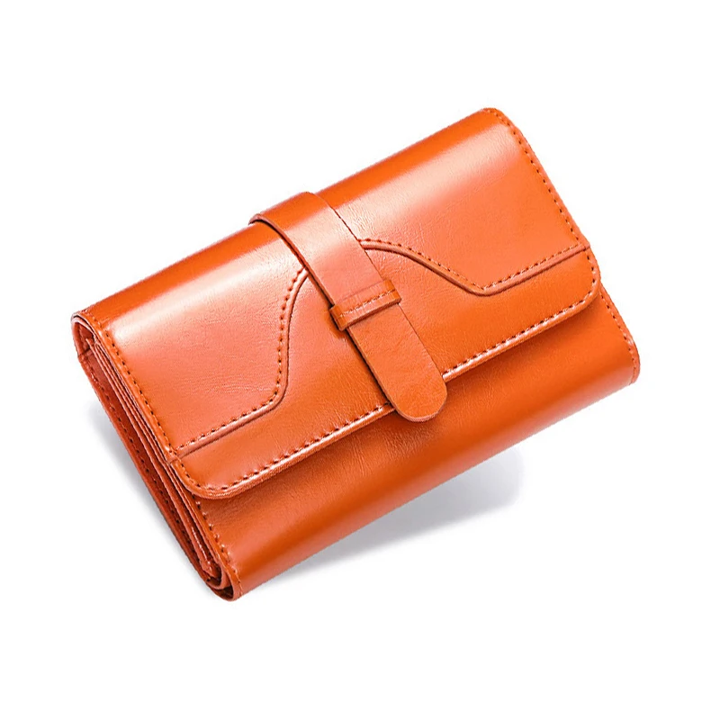 

High Quality Women's Genuine Leather Wallet Female Short RFID Blocking Card Holder Luxury Coin Purse Orange Red Wallet for Women