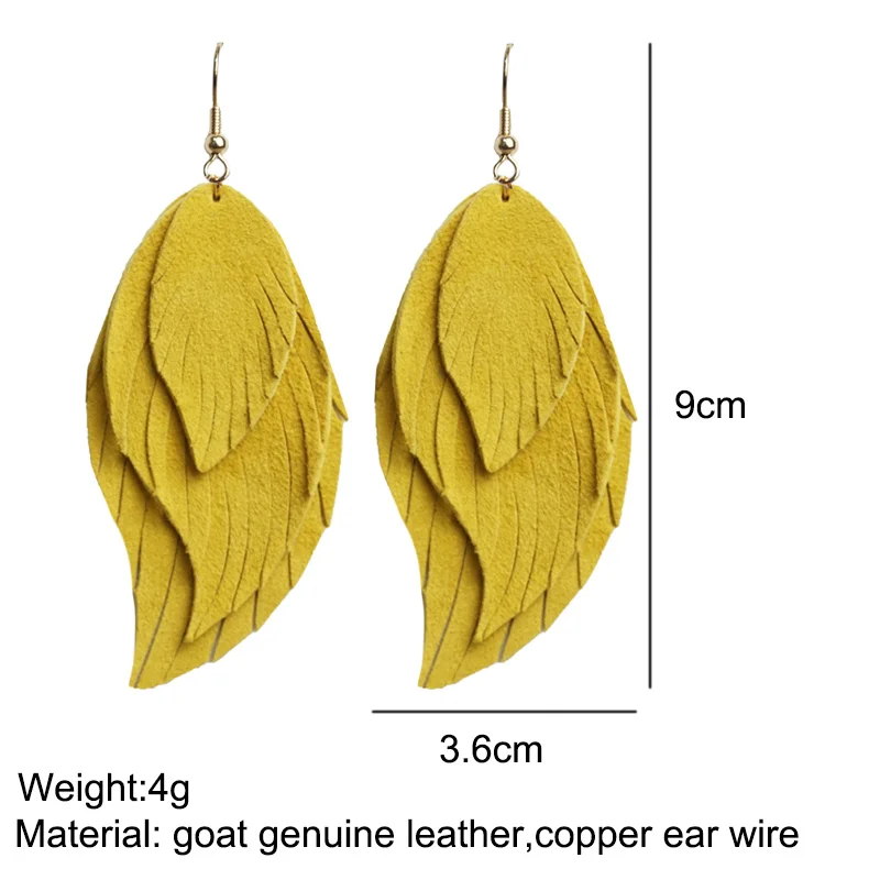 Женские трехслойные серьги Cpop из натуральной козьей кожи с натуральным пером