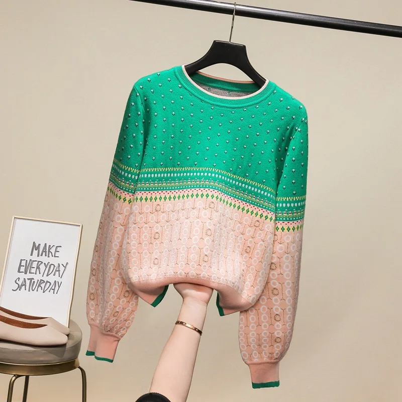 

VANOVICH European and American Temperament Stitching Lantern Sleeve Sweater 2021 Autumn and Winter New Women Sweater Pullovers