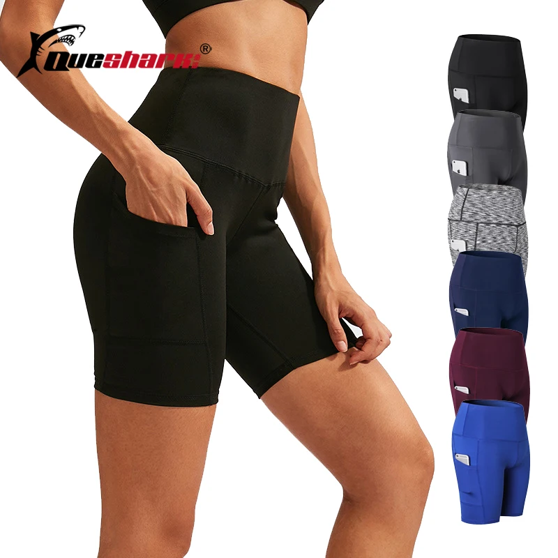 

QUESHARK Yoga Shorts Women Sexy High Waist Leggings Solid Color Running Short Tights Sports Workout Push up Shorts