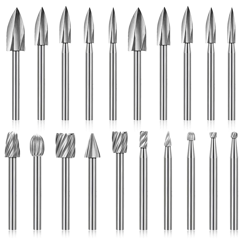 

20 Pcs Wood Carving Drill Bit Set Includes HSS Engraving Drill Accessories Bit and Wood Milling Burrs for Rotary Tools
