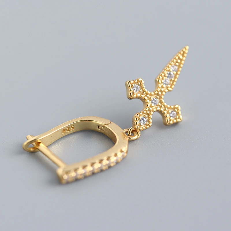 

PONYKISS Classic 925 Sterling Silver Cross irregular Hoop Earrings for Women Party Fine Jewelry Exquisite chic Accessory Gift