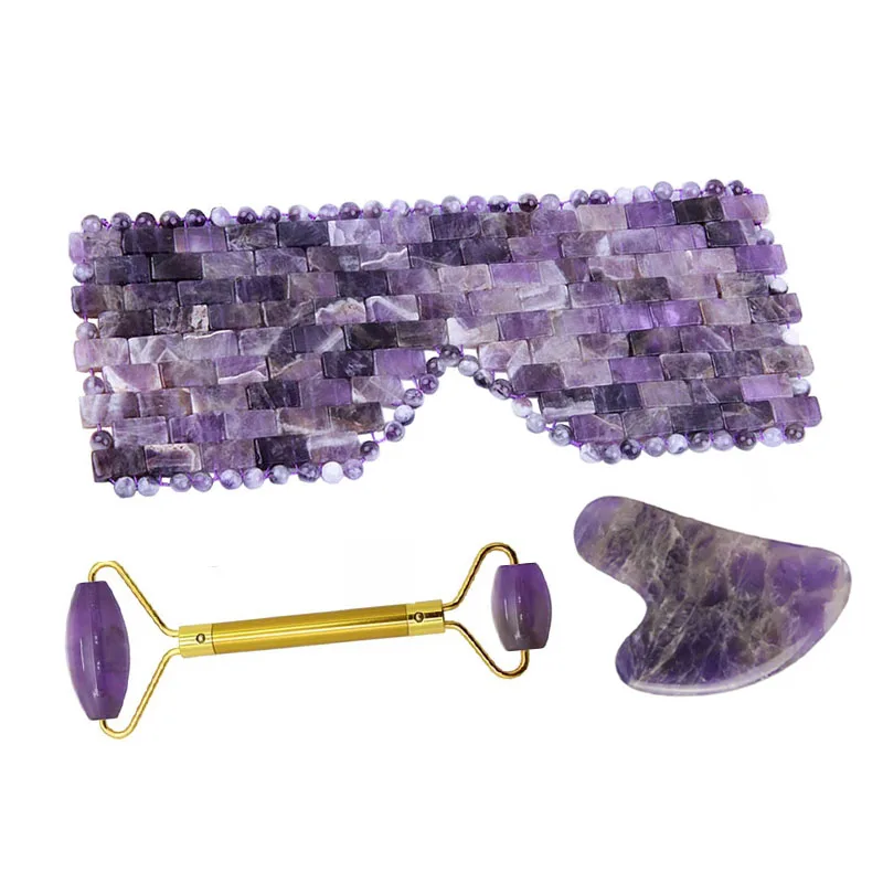 

Уход за лицом массажный ролик из ЭВА нефрита маска для глаз и Гуаша набор инструментов с натуральным аметистом и нефритовый валик для похуд...