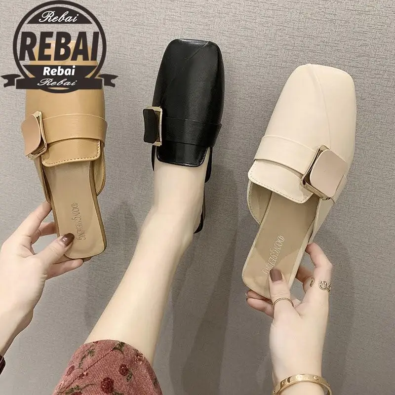 

Chunky Slip On Chinese Mules Fashion Shoes 2021 Women Ladies Slippers Slides Embellished Korean 5 Casual Designer Leather Autumn