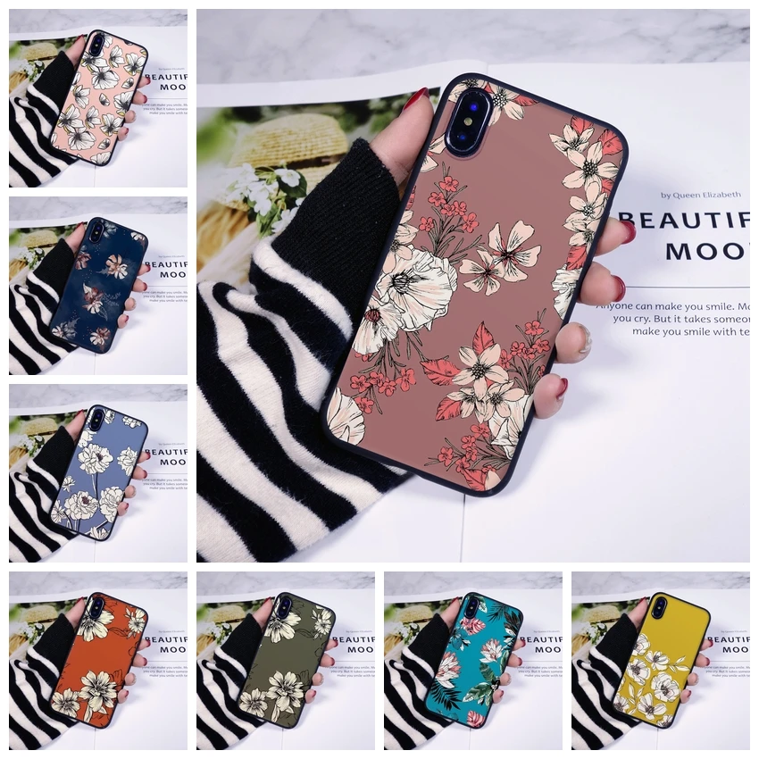 Черный силиконовый чехол с цветочным рисунком для iPhone 6 S 7 8 X XR XS Max задняя крышка