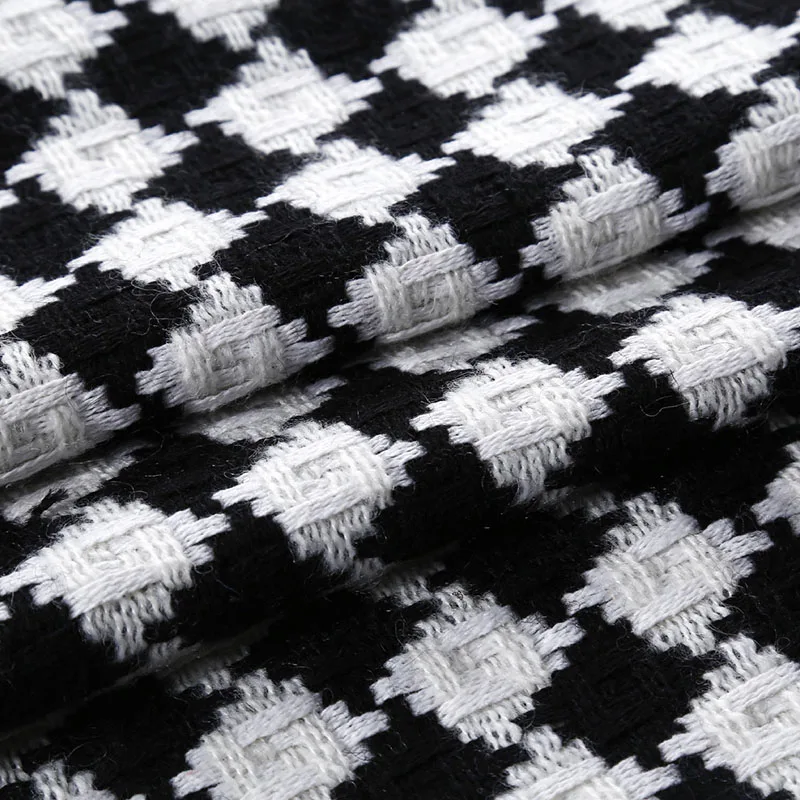 

50x145cm France Tweed Black And White Grid Yarn Dyed Braided Wool Tweed Fabric For Woman Autumn Jacket Dress Suits Coat DIY