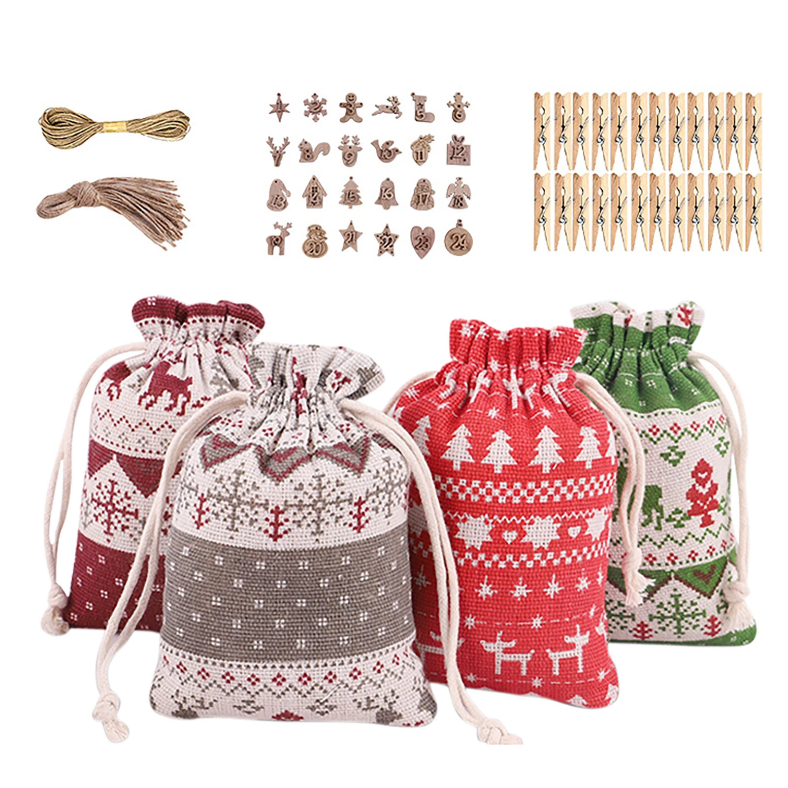 

Christmas Burlap Gift Bag Cartoon Santa Snowman Elk Pattern Drawstring Treat Bag Xmas Birthday Party Navidad Decoration Supplie