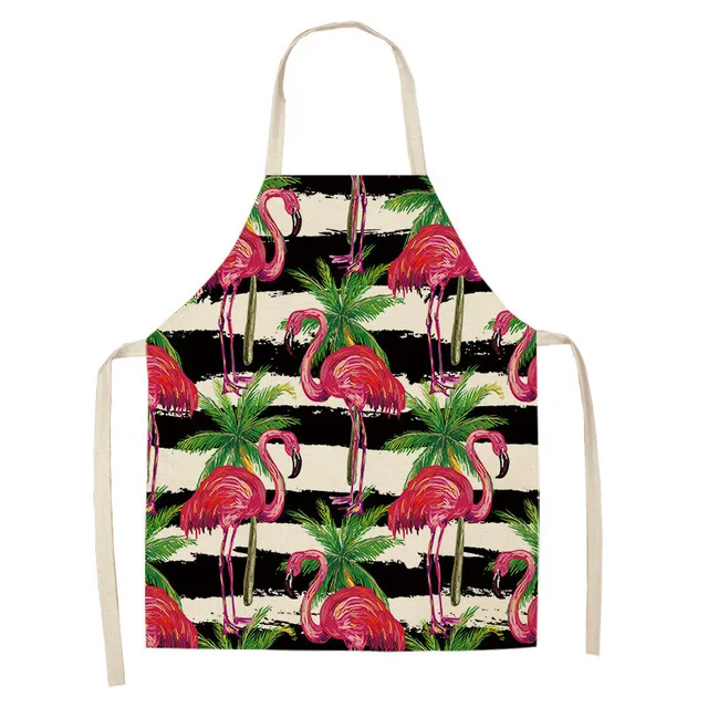 

1Pcs Flamingo Pattern Kitchen Aprons Woman Adult Kids Cotton Linen Bibs Home Cooking bbq Apron Cleaning Accessory WQTF24