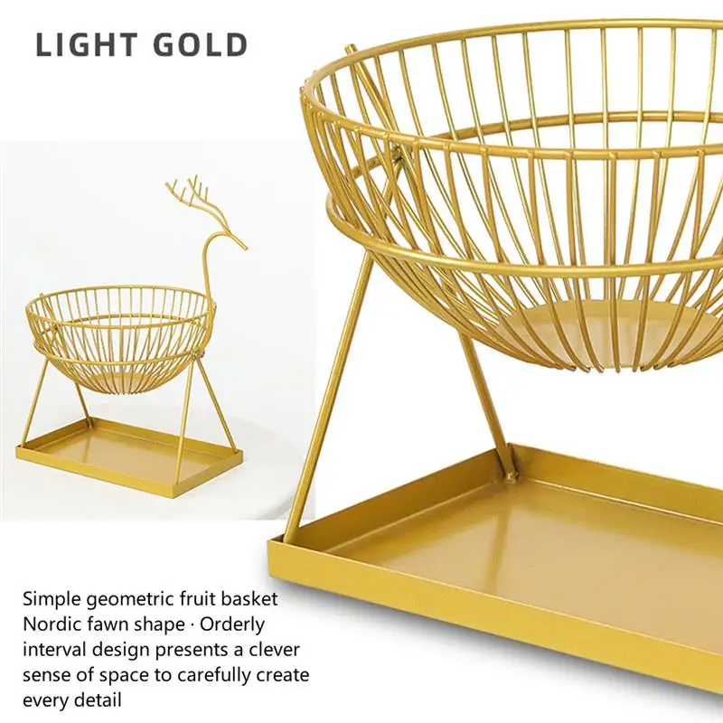 

Fruit Basket Wrought Iron Double Layer Nordic Creative Elk Fruit Drain Basket Vegetable Storage Rack Organizer