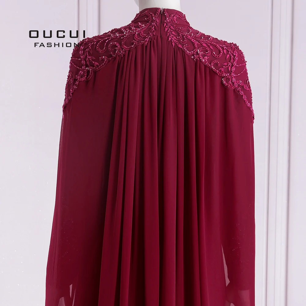 

Halter Muslim Evening Dress Long with Sleeves 2019 Robe De Soiree Chiffion Appliques Evening Gowns for Women OL103440