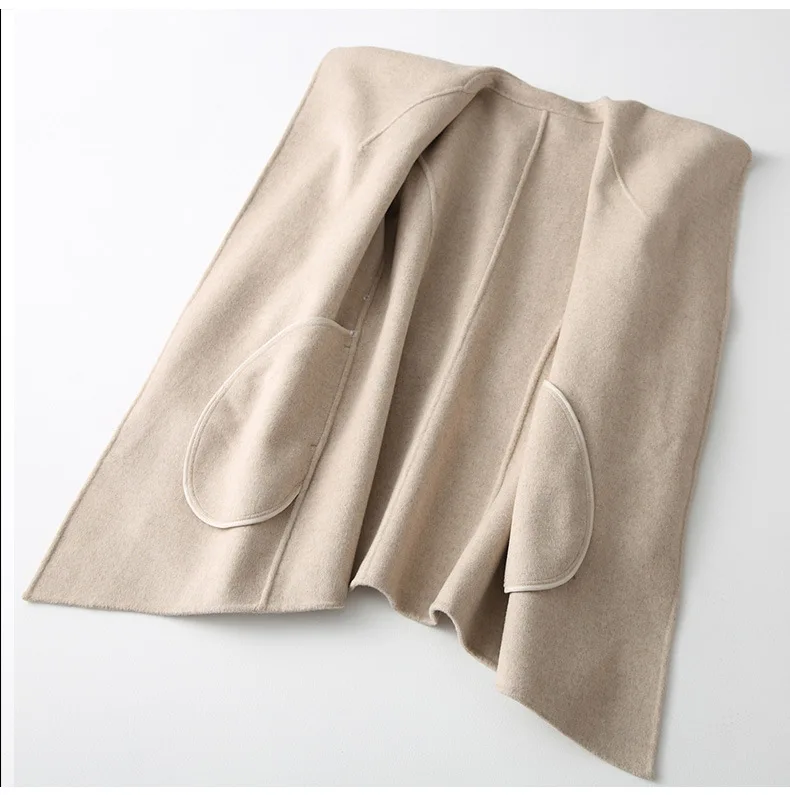 Осенне зимнее шерстяное пальто для женщин длинный пояс двусторонний тонкий