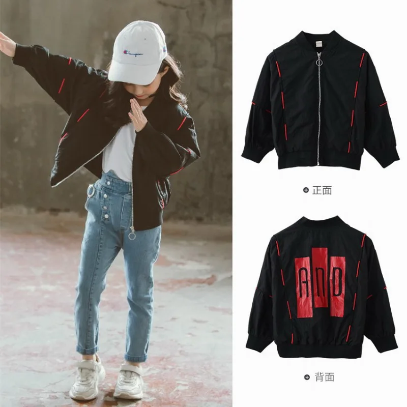 Коллекция 2019 года осенняя куртка с буквенным принтом для маленьких девочек