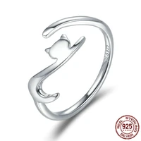 tkj 100 s925 sterling silver naughty cat ring personality creative cat open female silver lady ring 925 silver female ring