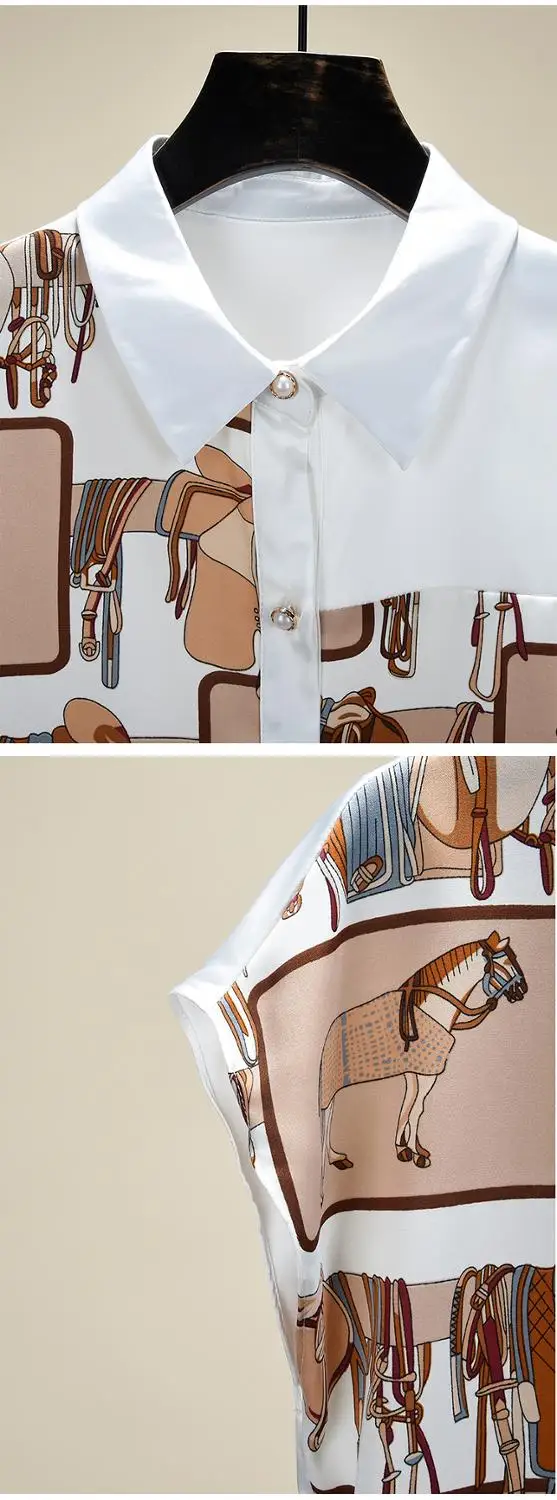 

Summer Chic women's retro print short sleeves Shirts High quality Chiffon Blouses C780