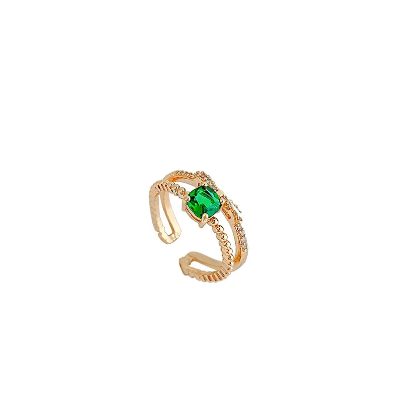 

Rinhoo 2021 Korean New Retro Green Double-layer Ring Fashion Simple Versatile Opening Adjustable Ring Elegant Ladies' Jewelry