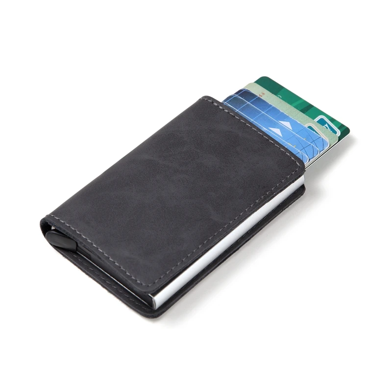 Anti-theft Для мужчин Винтаж держатель кредитной карты блокирование Rfid Бумажник кожаный унисекс информационной безопасности Алюминий Металл Кошелек - Цвет: Серый