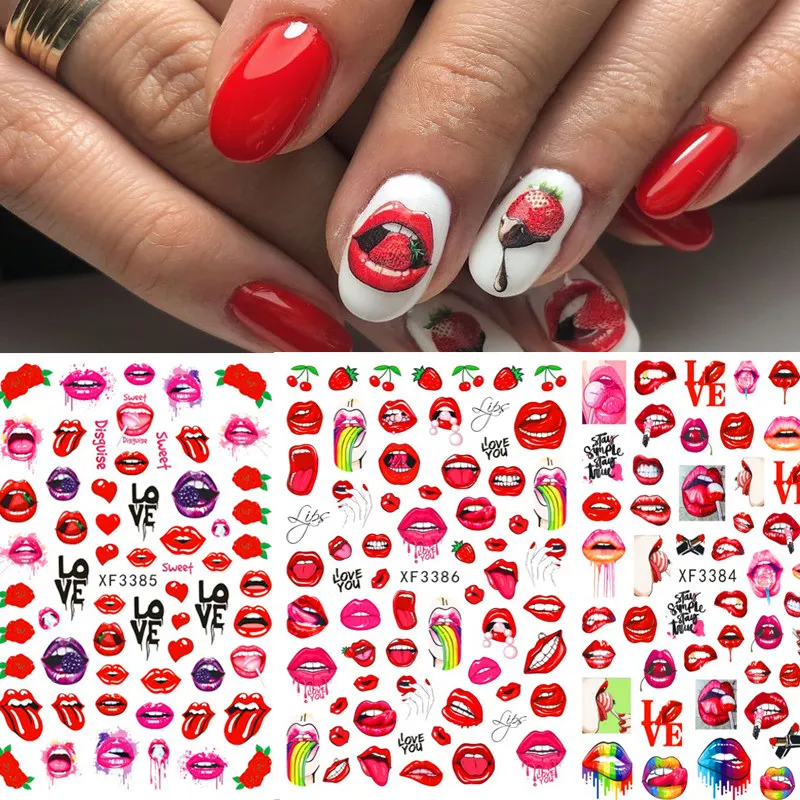 

1 шт. Красные Губы 3D наклейки для ногтей модные горячие девушки леденец дизайн наклейки-клейкие наклейки слайдеры наклейки для украшения но...