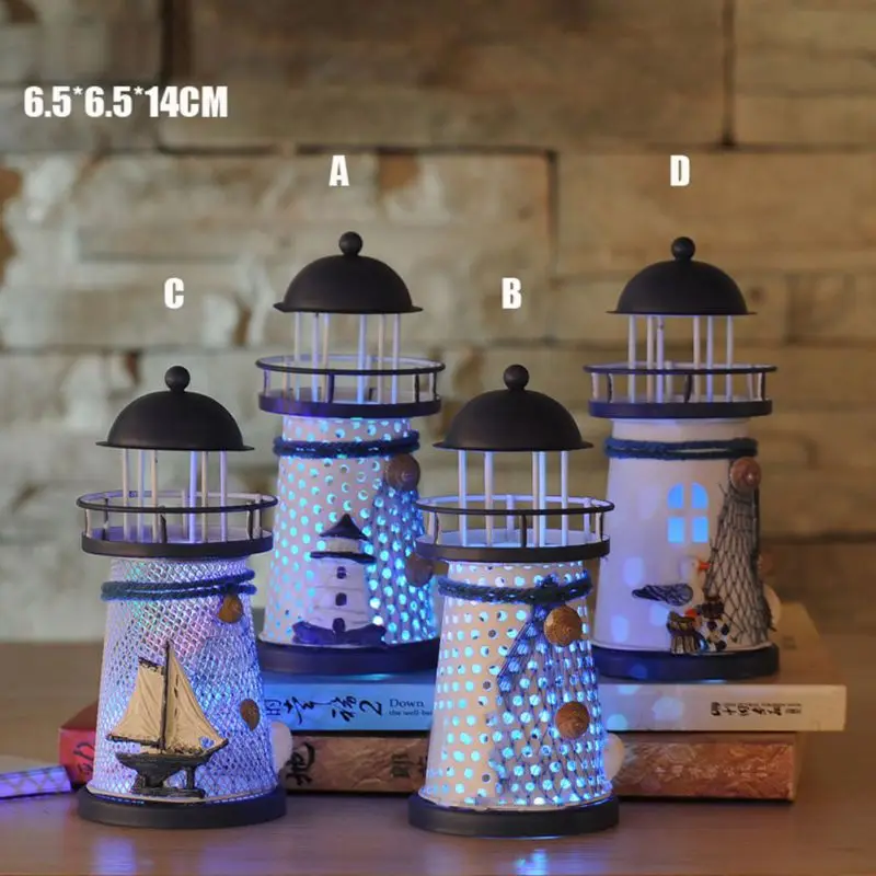 

LED Tin Lighthouse Colorful Lights Home Accessories Metal Crafts Romantic Mediterranean Ornaments Light Show Color Home Bedroom