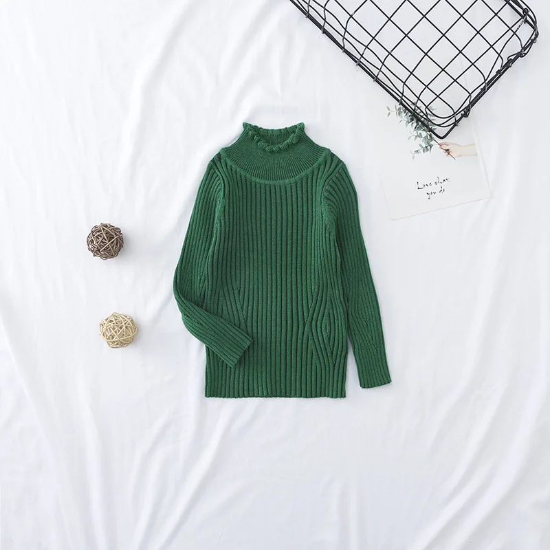 Toddler Girl Fitted Rib Knit Ruffled Collar Sweater Children Kids Girl Ribbed Sweater Winter Girls Tops
